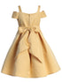 Satin Flower Girl Dress with Cold Shoulder and Pleated Skirt, Sizes 2-14 - SophiasStyle.com